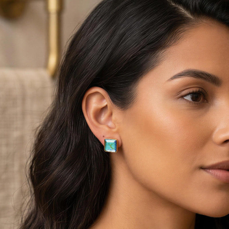 Aretes Cuadritos Cristal | Acero Inoxidable | Hipoalergenicos